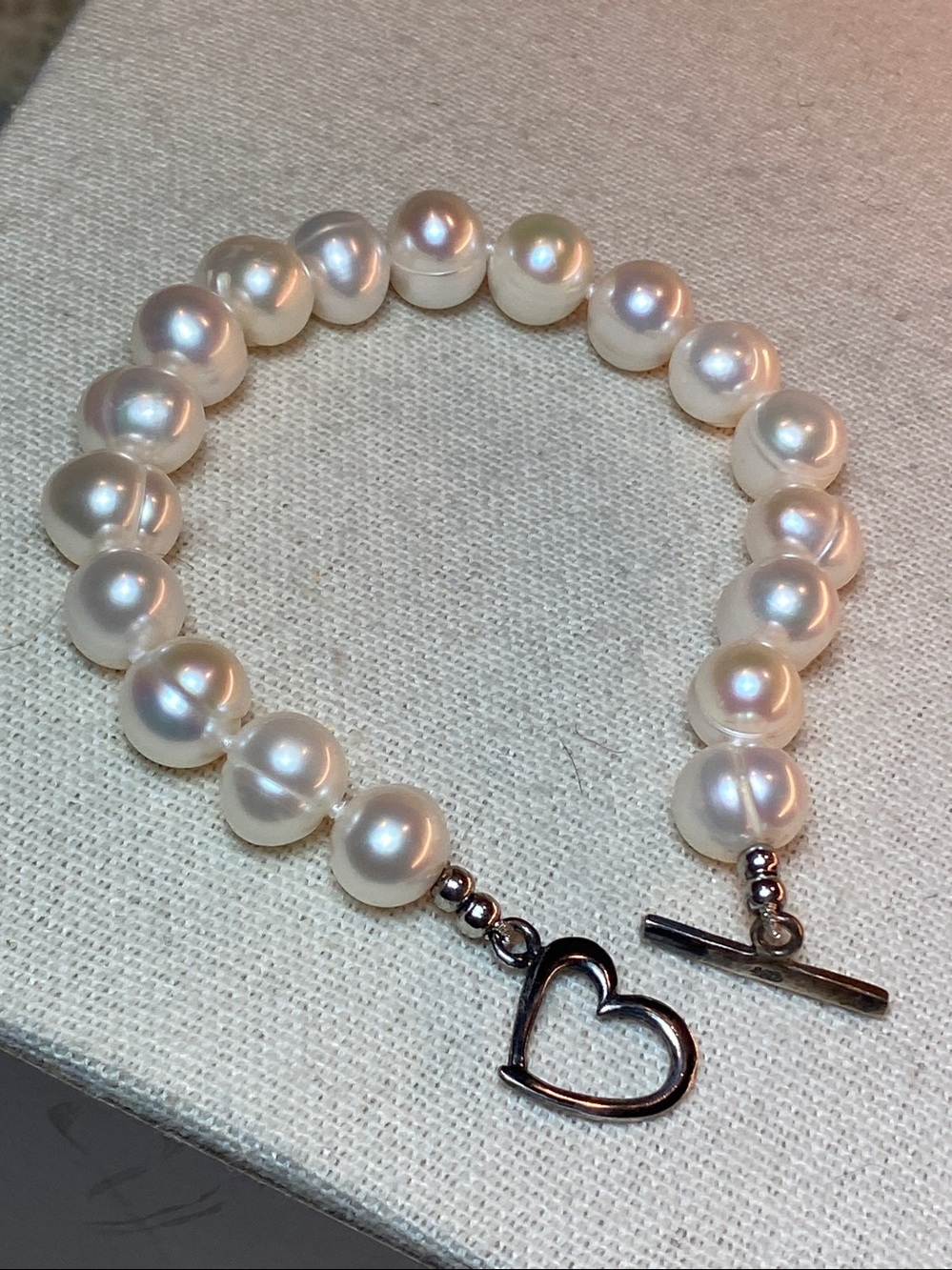 Freshwater Pearl Bracelet Sterling Silver Heart Toggle Clasp 925  Classic